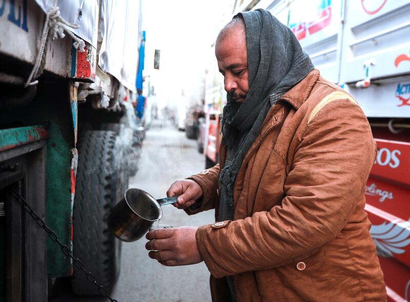 Drivers are able to heat water to make tea or coffee while they wait to cross into the besieged enclave