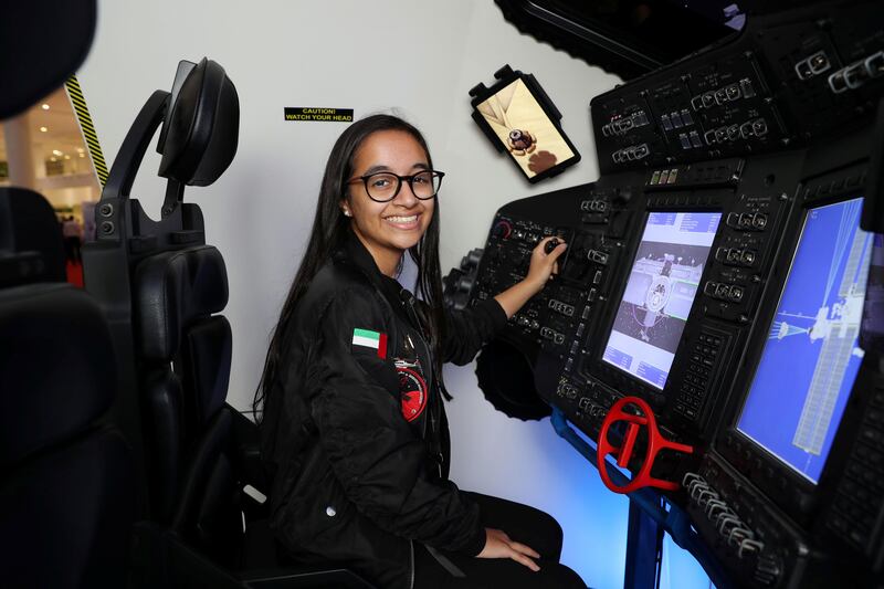 Dubai, United Arab Emirates - November 13th, 2017: Alia Al Mansoori, 14 in the Starliner simulation at the Dubai airshow. Monday, November 13th, 2017 at Al Maktoum Airport, Dubai. Chris Whiteoak / The National