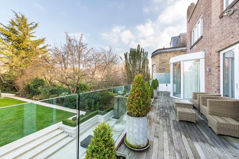 A terrace overlooking the garden.