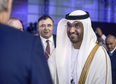 Abu Dhabi, United Arab Emirates - Dr. Sultan Ahmed Al Jaber, UAE Minister of State and ADNOC Group CEO at the Abu Dhabi International Petroleum Exhibition and Conference on Monday November 13, 2017. (Khushnum Bhandari/ The National) 