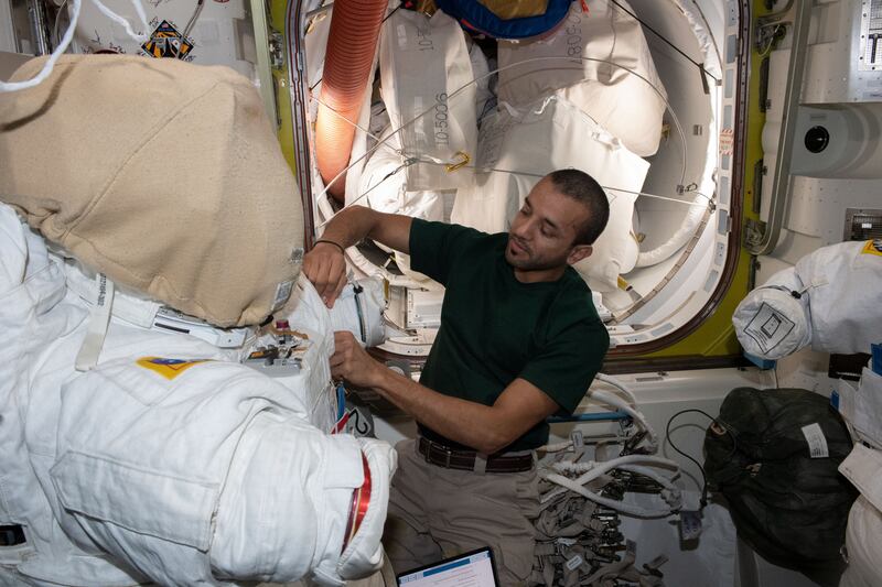 Sultan Al Neyadi gets his spacesuit ready for his spacewalk. Photo: Mohammed bin Rashid Space Centre