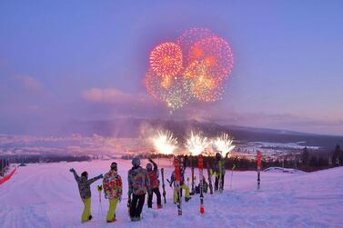Fireworks during a ceremony to mark the completion of the construction of the township of Samjiyon County. Korean Central News Agency 
