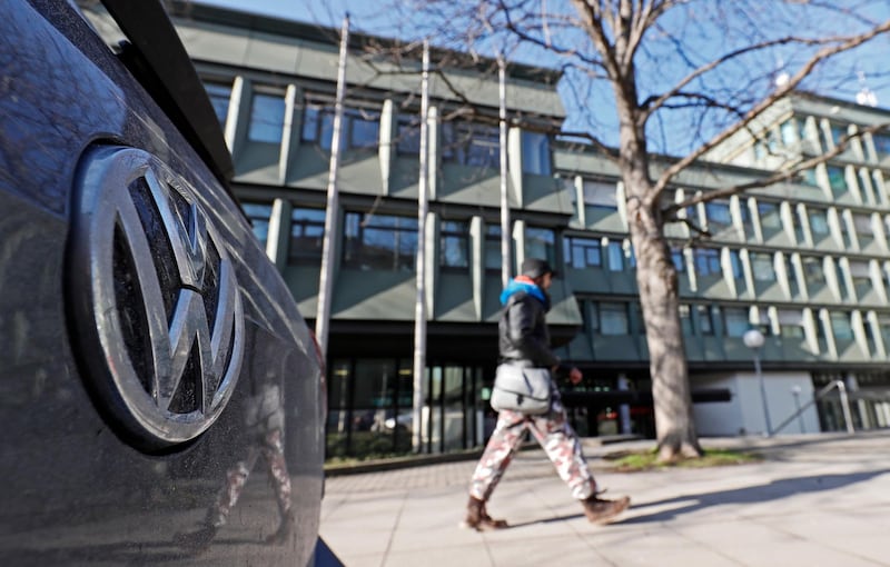epa07486365 (FILE) - A VW (Volkswagen) logo on a car seen in front of the Higher Regional Court (OLG) in Stuttgart, Germany, 05 February 2019 (reissued 05 April 2019). Media reports on 05 April 2019 state the EU commission regulators in a statement have charged German carmakers Daimler, Volkswagen and BMW of collusion in the area of emissions cleaning technology by 'participating in a collusive scheme, in breach of EU competition rules, to limit the development and roll-out of emission-cleaning technology for new diesel and petrol passenger cars sold in the European Economic Area'.  EPA/RONALD WITTEK