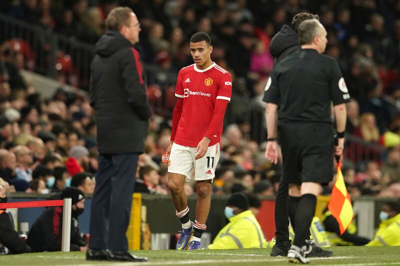 Manchester United's Mason Greenwood after being substituted. AP