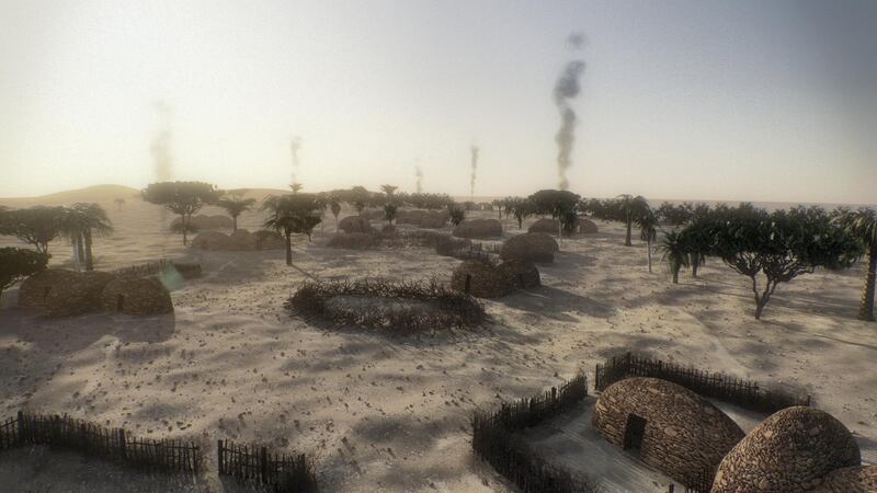 Hypothetical Computer Reconstruction the village of  Marawah 8000 years ago © 2018 Image Nation Abu Dhabi FZ LLC.