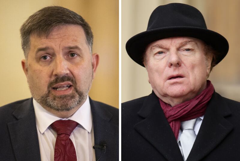 Robin Swann (left) is suing Van Morrison after the singer branded him "very dangerous" over his handling of Covid-19 restrictions. PA.