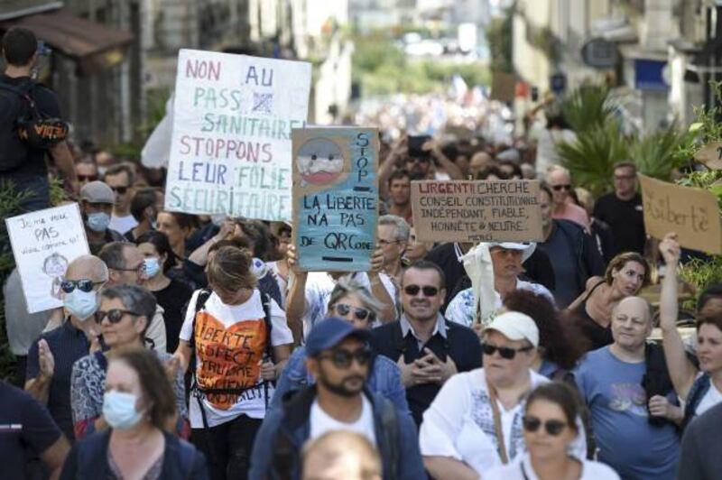 People have held protests against the Covid-19 health pass in several French cities in the past month.