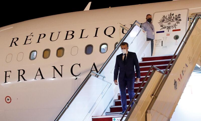 French President Emmanuel Macron arrives at Beirut international airport, Lebanon.  EPA