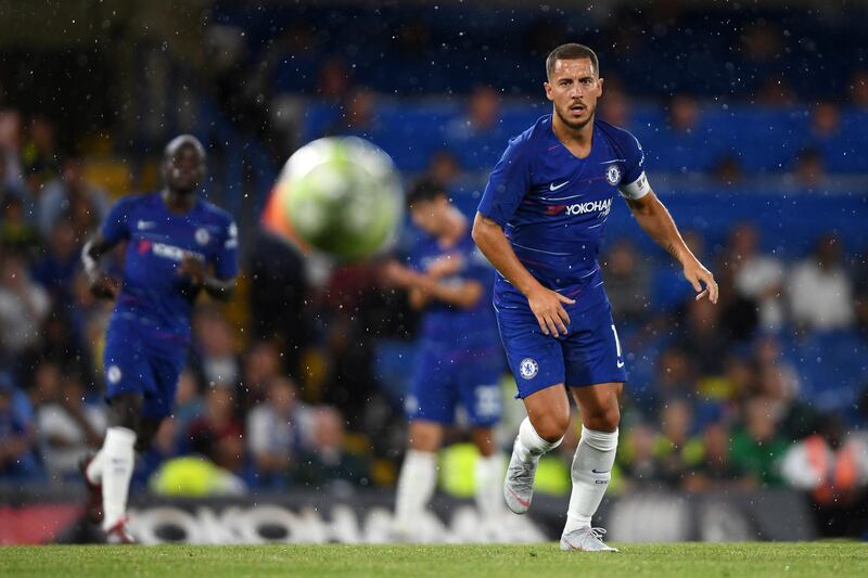 LONDON, ENGLAND - AUGUST 07:  Eden Hazard of Chelsea in action during the pre-season friendly match between Chelsea and Lyon at Stamford Bridge on August 7, 2018 in London, England.  (Photo by Mike Hewitt/Getty Images)