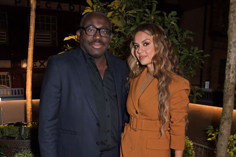Editor-in-chief of British 'Vogue', Edward Enninful, and Poonawalla attend an exclusive party hosted by Frieze and Versace to celebrate London's creative community at Toklas on October 15, 2021. Getty Images for Frieze