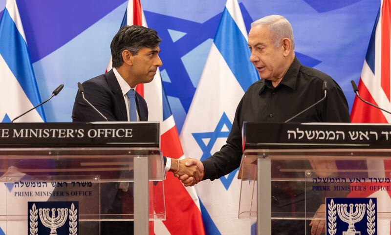 British Prime Minister Rishi Sunak meets the Israeli Prime Minister Benjamin Netanyahu. Photo: No 10 Downing Street