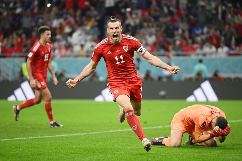 Gareth Bale celebrates his goal for Wales. Getty