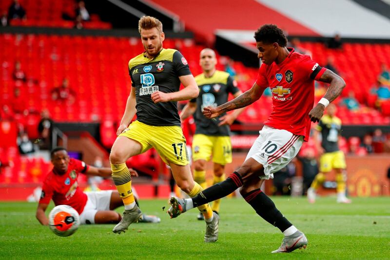 Marcus Rashford - 7: Offside before he put the ball in the net after 15 mins. Onside to score first goal from open play of the restart. Rapid driving forward. Shot close from distance after 55 minutes,  superb run and combination with Martial after 68. Best performance since his injury. AFP