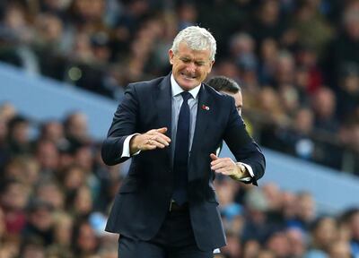 MANCHESTER, ENGLAND - NOVEMBER 04:  Mark Hughes, Manager of Southampton reacts during the Premier League match between Manchester City and Southampton FC at Etihad Stadium on November 4, 2018 in Manchester, United Kingdom.  (Photo by Alex Livesey/Getty Images)