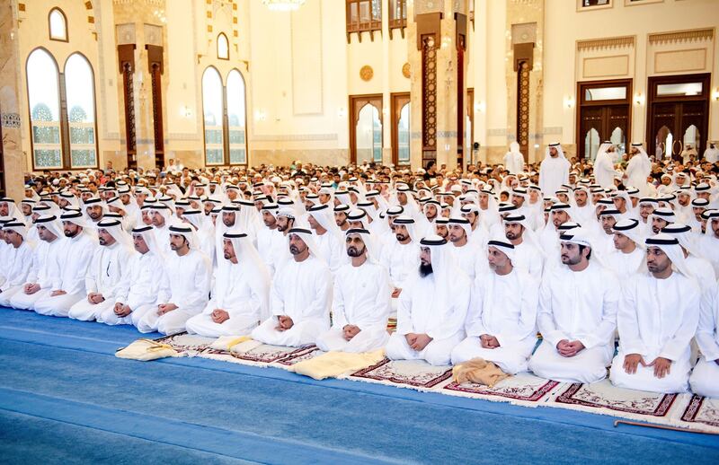 Sheikh Mohammed bin Rashid, members of the Royal Family and other dignitaries perform Eid Al Fitr prayer in Dubai.