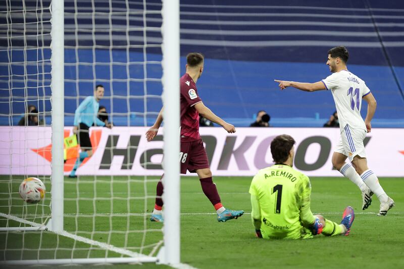 Marco Asensio celebrates scoring Real Madrid's fourth goal. Getty Images