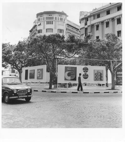 Melehi took this photo of the Plastic Presence exhibition, installed in 16 November Square in Casablanca, June 1969. Photo: Mohamed Melehi