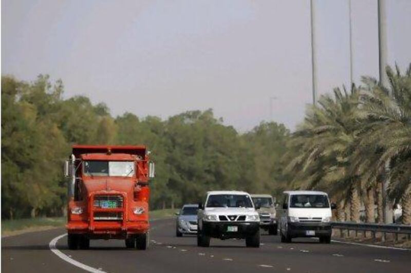 Traffic on the highway out of Al Ain.