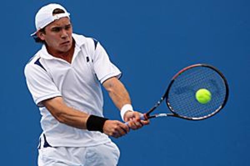 Louk Sorensen plays a backhand during his first round victory against Lu Yen-Hsun - the first by an Irishman in a grand slam.