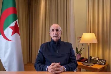 Algeria’s President Abdelmadjid Tebboune delivers a speech on December 13, 2020, in this still from a video published on his personal Twitter account. AFP