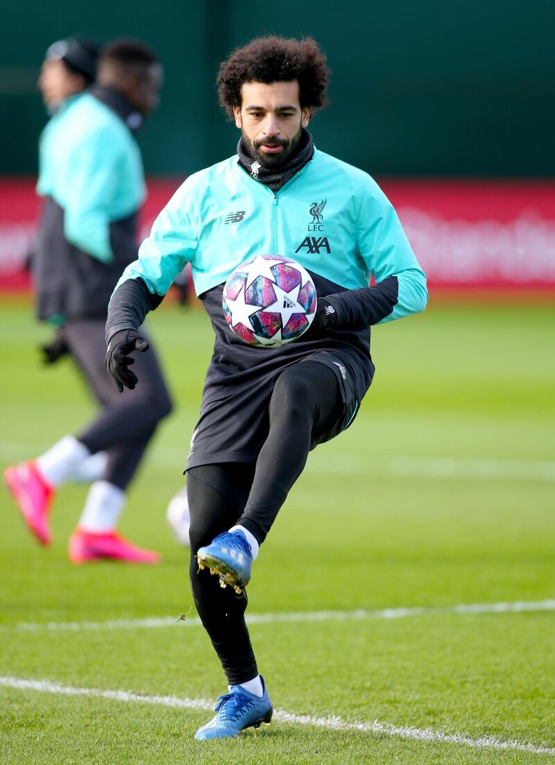 Liverpool's Mohamed Salah during a training session at Melwood. PA