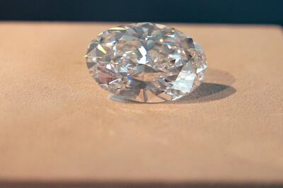 A perfect 100+ carat diamond, the second largest oval diamond of its kind to ever appear at an auction which will be auctioned by Sotheby's in Hong Kong in October, is pictured in the Manhattan borough of New York City, New York, U.S., September 9, 2020. Picture taken September 9, 2020. REUTERS/Carlo Allegri