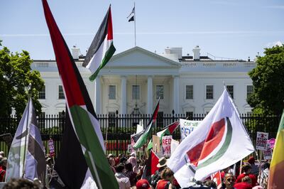 Protesters at a pro-Palestinian demonstration outside the White House in Washington. Bloomberg