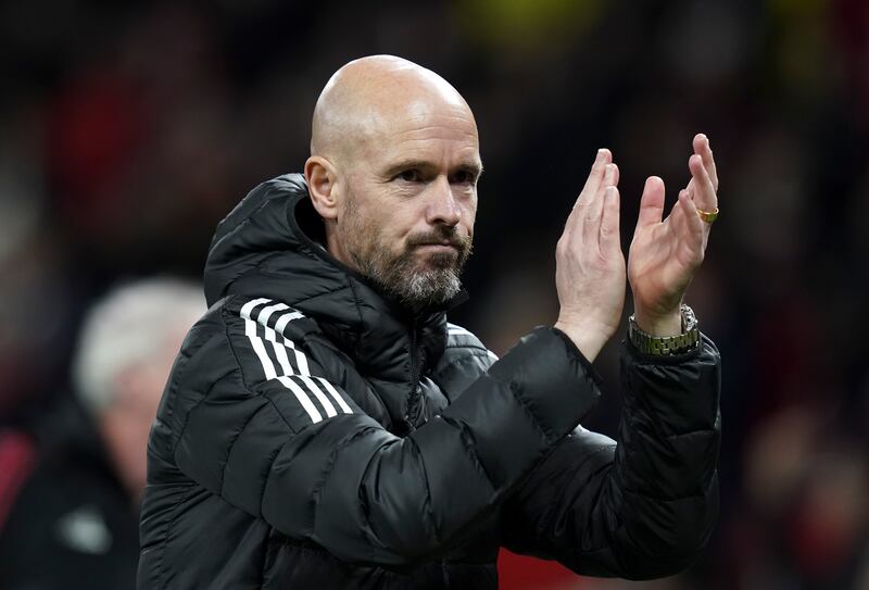 Manchester United manager Erik ten Hag reacts after the final whistle. AFP