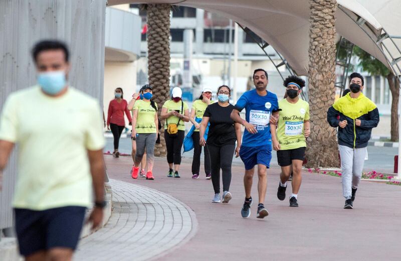 Dubai, United Arab Emirates - Participants at the Dubai Run, The Frame Zabeel Park.  Leslie Pableo for The National