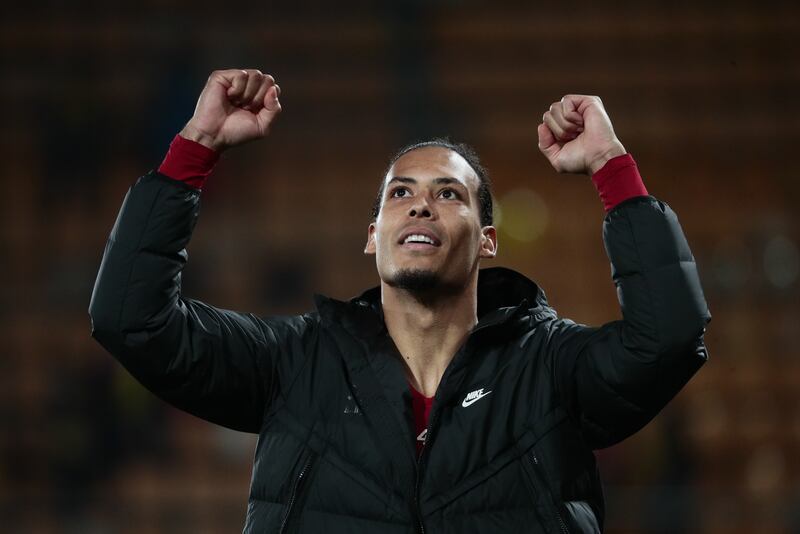 Virgil Van Dijk celebrates Liverpool's win. EPA