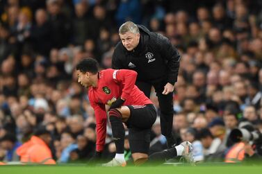 Ole Gunnar Solskjaer, manager of Manchester United, gives instructions to Jesse Lingard. Getty