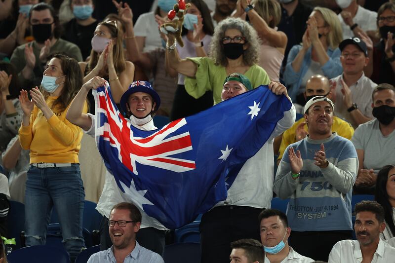 Fans cheer during the women’s singles final at the Australian Open. Getty