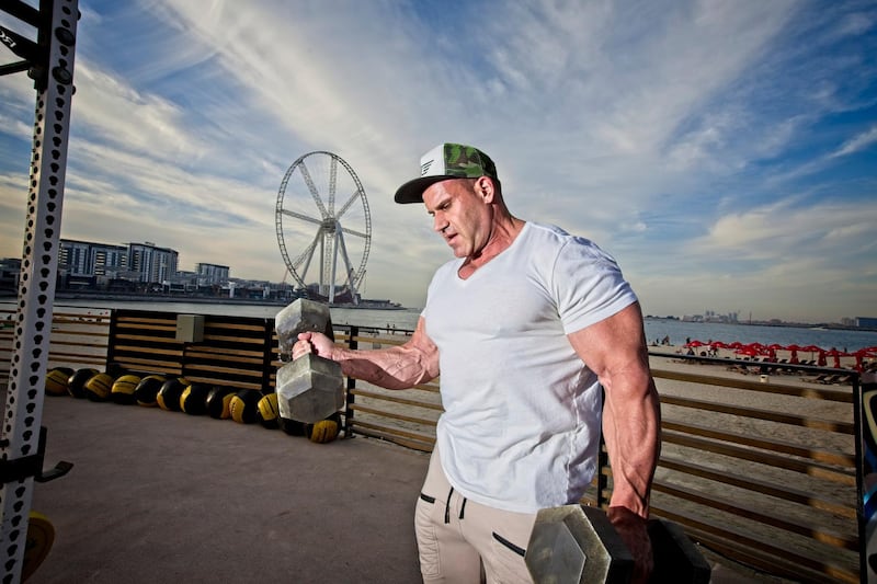 Jay Cutler works out at Bluewaters Dubai before his appearance at Dubai Muscle Show, on December 7 and 8. Courtesy Dubai Muscle Show