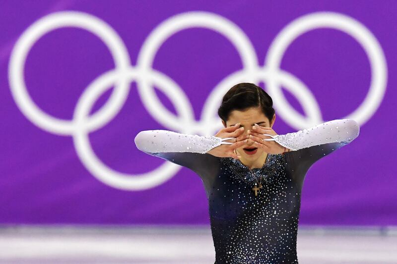 Evgenia Medvedeva competes in the women's single skating short programme. Kirill Kudryavtsev / AFP Photo