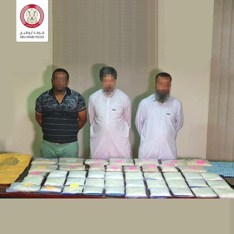 A gang is caught with 45kg of drugs in Abu Dhabi. Courtesy: Abu Dhabi Police