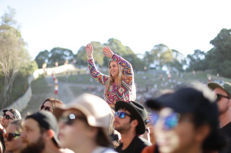 BYRON BAY, AUSTRALIA - JULY 24:  A Festival goers watch City Calm Down perform during Splendour in the Grass 2016 on July 24, 2016 in Byron Bay, Australia.  (Photo by Mark Metcalfe/Getty Images)