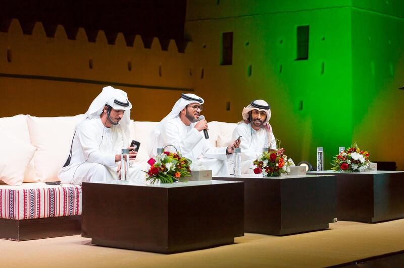 Ahmad Al Mannai (far right) during a Qasr Al Muwaiji performance. 16 December 2017. Photo Courtesy Edelman Dabo