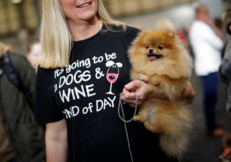 A woman carries a Pomeranian during the third day of the Crufts Dog Show. Darren Staples / Reuters