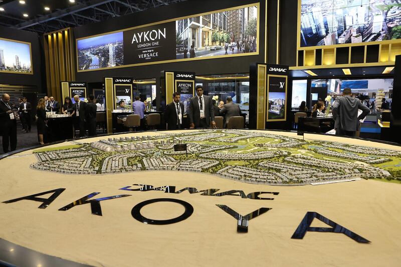 
DUBAI , UNITED ARAB EMIRATES – Sept 6 , 2016 : View of the model of Akoya at the Damac stand at the Cityscape Global 2016 held at Dubai World Trade Centre in Dubai. ( Pawan Singh / The National ) For Business. Story by Lucy Barnard / Michael Fahy. ID No - 18387
 *** Local Caption ***  PS0609- CITYSCAPE13.jpg