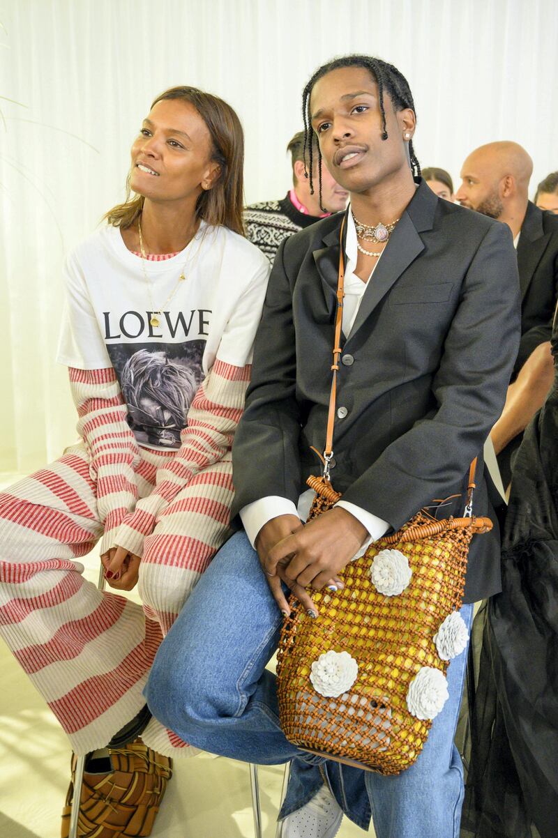 PARIS, FRANCE - SEPTEMBER 27: (L-R) Liya Kebede and ASAP Rocky attend the Loewe Womenswear Spring/Summer 2020 show as part of Paris Fashion Week on September 27, 2019 in Paris, France. (Photo by Peter White/Getty Images)