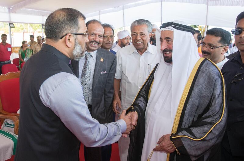 Dr Sheikh Sultan is welcomed to Kerala by Pinarayi Vijayan, chief minister of Kerala; Navdeep Singh Suri, Ambassador of India to the UAE; and a number of diplomats, academics and businessmen  on Monday. Wam