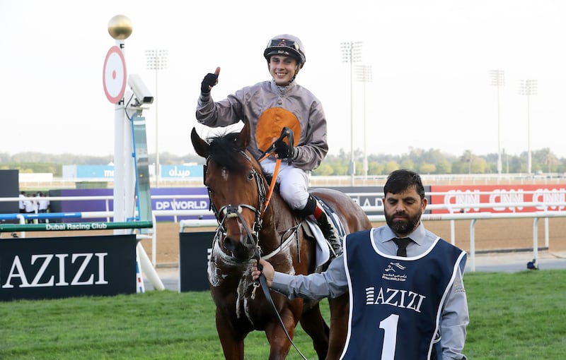 Ronan Whelan after guiding A Case of You to victory in the Al Quoz Sprint. Pawan Singh / The National 