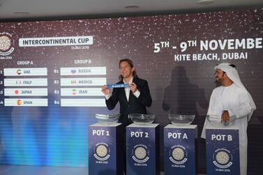 Former Real Madrid and Spain defender Michel Salgado during the draw for the Intercontinental Beach Soccer Cup Dubai 2019. Courtesy Dubai Sports Council