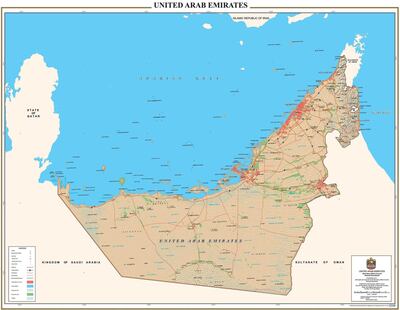 Official map of United Arabs Emirates. Courtesy Telecommunication Regulatory Authority