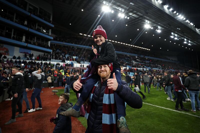 Aston Villa celebrate victory after the League Cup semi final. Getty Images