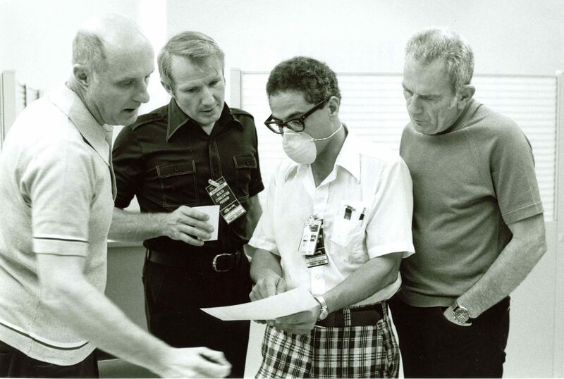 Egyptian scientist Farouk El-Baz, third from left, was secretary of Nasa’s Lunar Landing Site Selection Committee during the world’s first Moon landings. Courtesy Farouk El-Baz