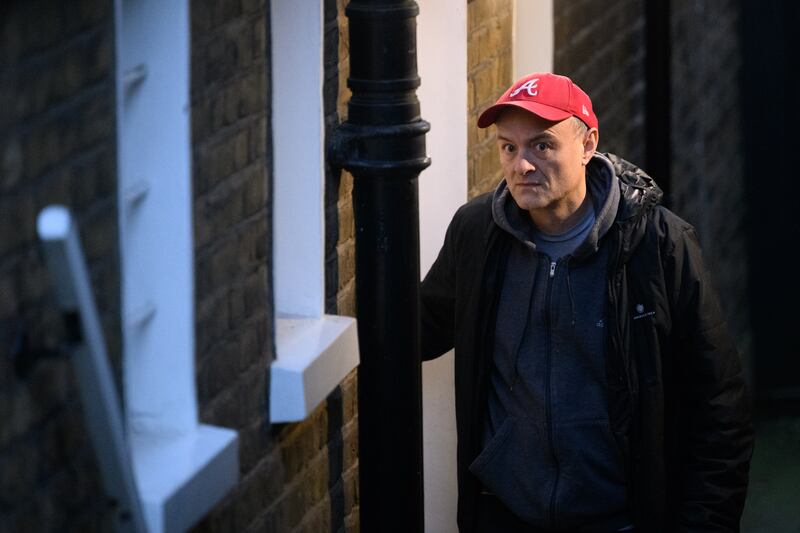 Dominic Cummings, former adviser to Mr Johnson, speaks to the media outside his home. Getty Images