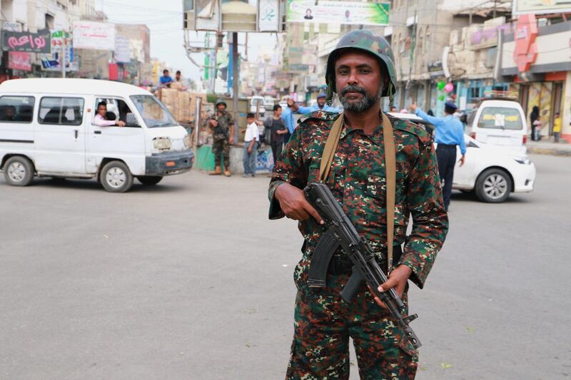 A Police trooper stands on a street in the Red Sea port city of Hodeidah, Yemen February 13, 2019. REUTERS/Abduljabbar Zeyad