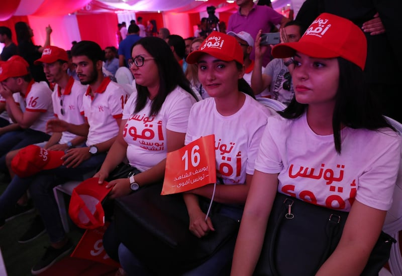 Supporters of Tunisia's Prime Minister Youssef Chahed, a candidate in the upcoming presidential elections, attend  a presidential electoral campaign in Sfax, Tunisia.  EPA