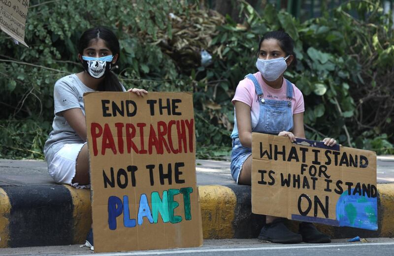 Activists from various environmental groups take part in a protest against climate change in New Delhi, India. EPA